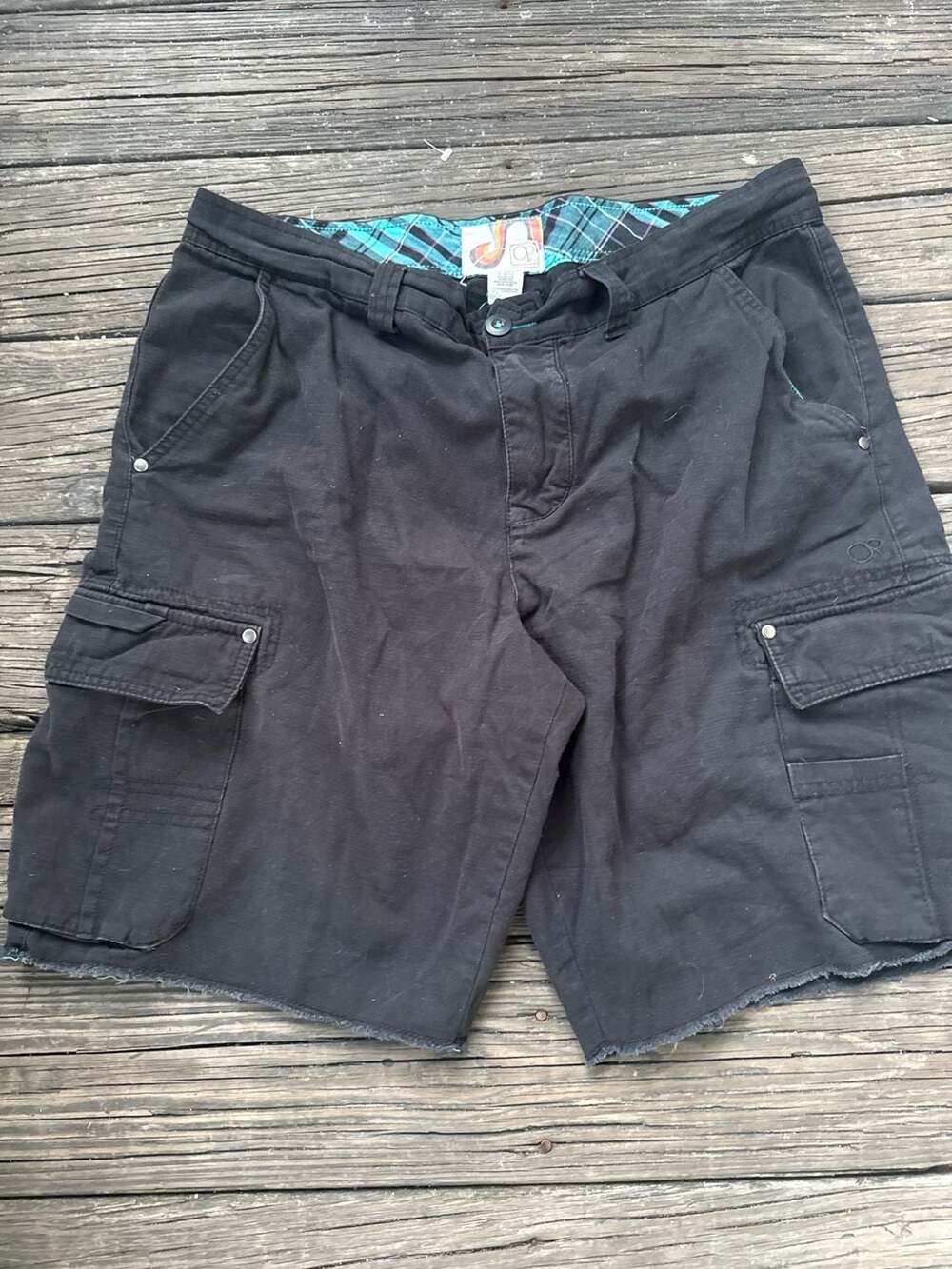 Ocean Pacific Men's Black Cargo Shorts Size 38 Plaid Lining